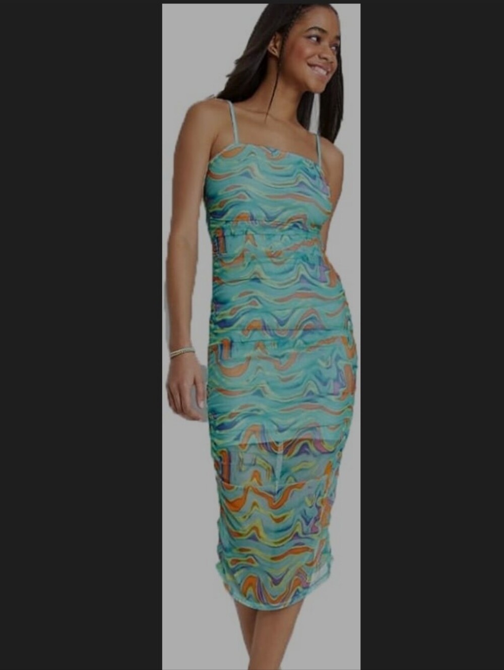 Wild Fable Womens Sleeveless Ruched Mesh Midi Dress Blue Multicolor Sz. L
